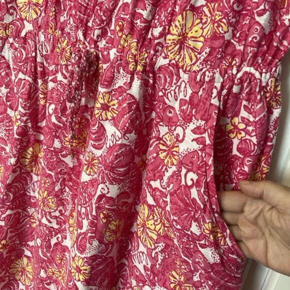 Lilly Pulitzer Dress XL Kori Fish Pink Chum Bucket Defined Waist Tank Preppy - Picture 3 of 8